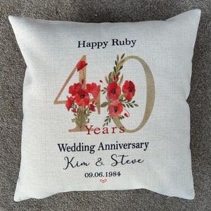Ruby Wedding Anniversary Gift, 40th Wedding Anniversary Gift, Ruby Wedding Gift, 40 Year Wedding Gift, Anniversary Cushion, Ruby Wedding