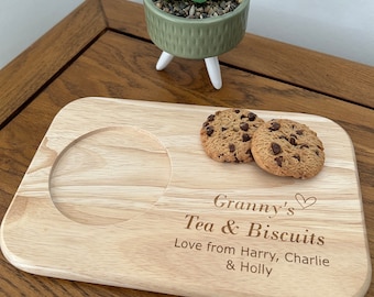 Tea and Biscuit Board, Personalised Custom Engraved Wooden Tea & Biscuit Board, Biscuit Board, Grandad Gift, Fathers Day, Mothers Day Gift