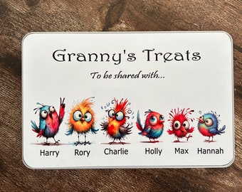 Granny's Treat Tin, Personalised Biscuit Tin, Personalised Nanny's Treats Jar, Gift For Grandad, Treat Tin, Gift For Her, Bird Tin, Grandad