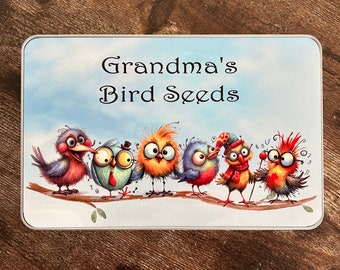 Bird Seed Tin, Personalised Bird Seed Tin, Storage Tin, Gift For Grandad, Gift For Grandma, Birthday Gift Granny, Bird Tin, Tin For Seeds