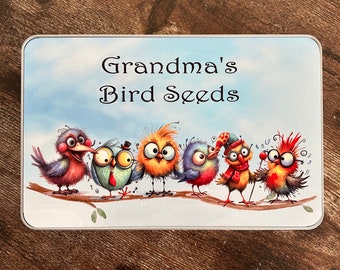 Bird Seed Tin, Personalised Bird Seed Tin, Storage Tin, Gift For Grandad, Gift For Grandma, Birthday Gift Granny, Bird Tin, Tin For Seeds