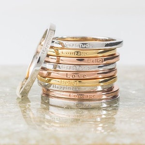 Anello di affermazione in argento sterling, anello impilabile, anello mantra positivo con carta messaggio in oro rosa o placcato oro