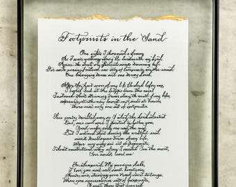 Handwritten Footprints in the Sand Poem: Calligraphy Bereavement Gift