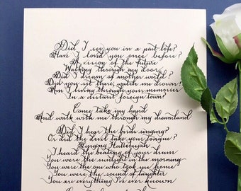 Handwritten Calligraphy Letter: Custom Poem, Birthday Gift