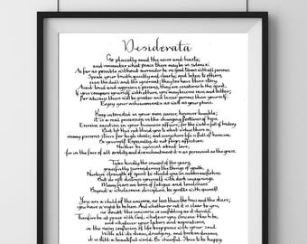 Handwritten Desiderata Poem Print: Inspirational Wall Art