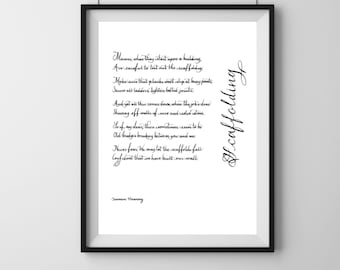 Handgeschreven 'Scaffolding' gedichtafdruk door Seamus Heaney: kalligrafie jubileumcadeau