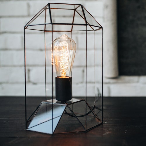 Table Stained Glass Lamp / Geometric Desk Light / Glass Table Etsy