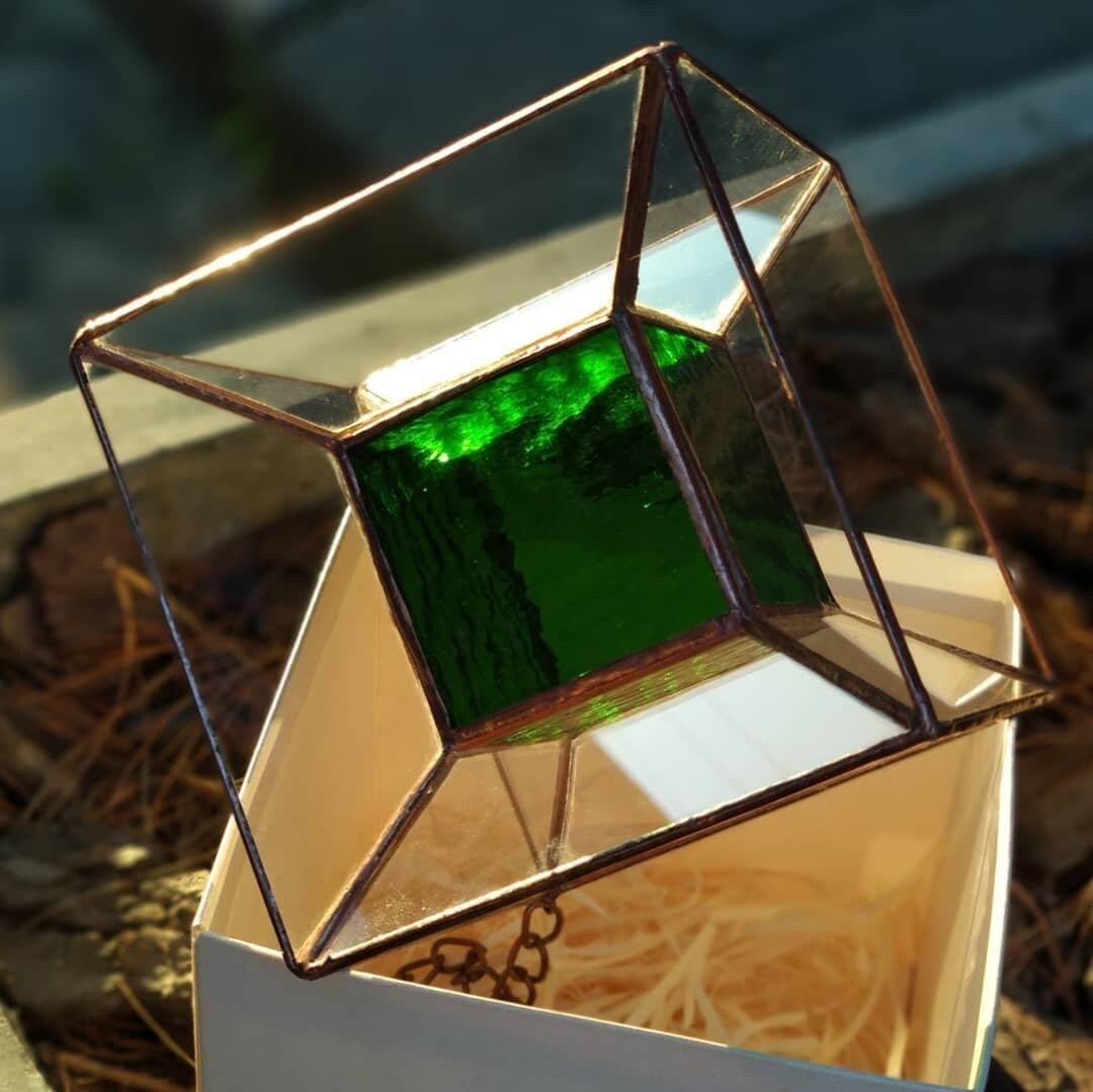 Stained Glass Hanging Cube / Hanging Glass Cube / Home Decor Etsy