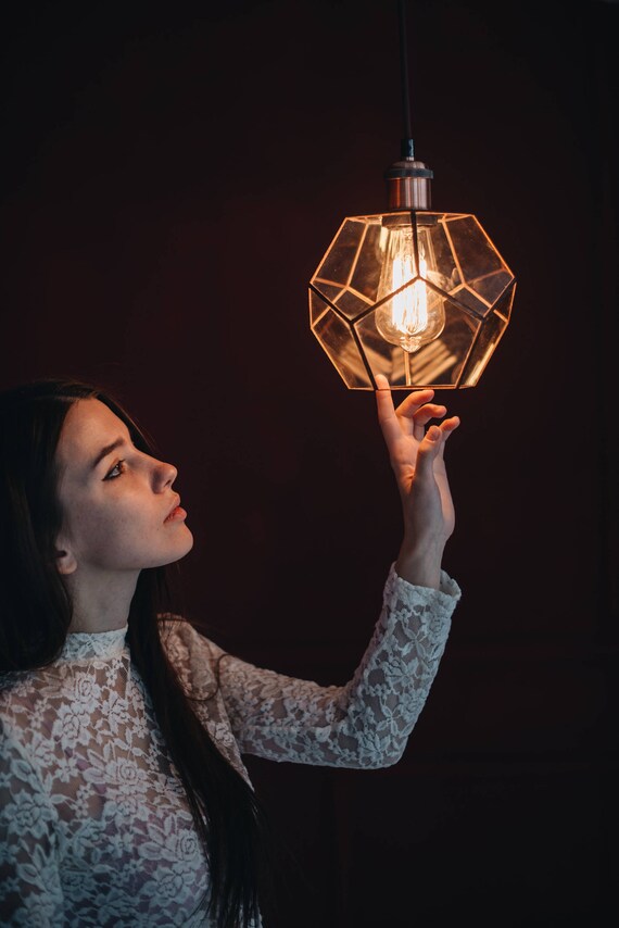 Pendant Dodecahedron Lamp Geometric Glass Handmade Loft Industrial Light