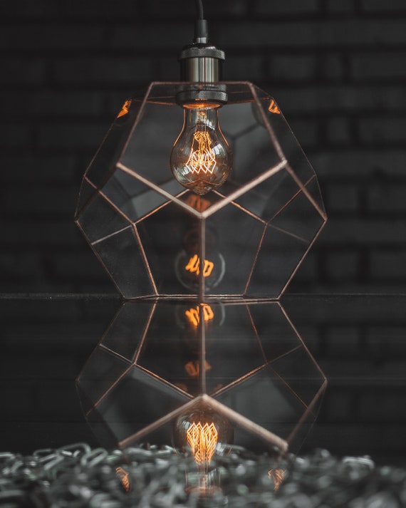 Pendant Dodecahedron Lamp Geometric Glass Handmade Loft Industrial Lights