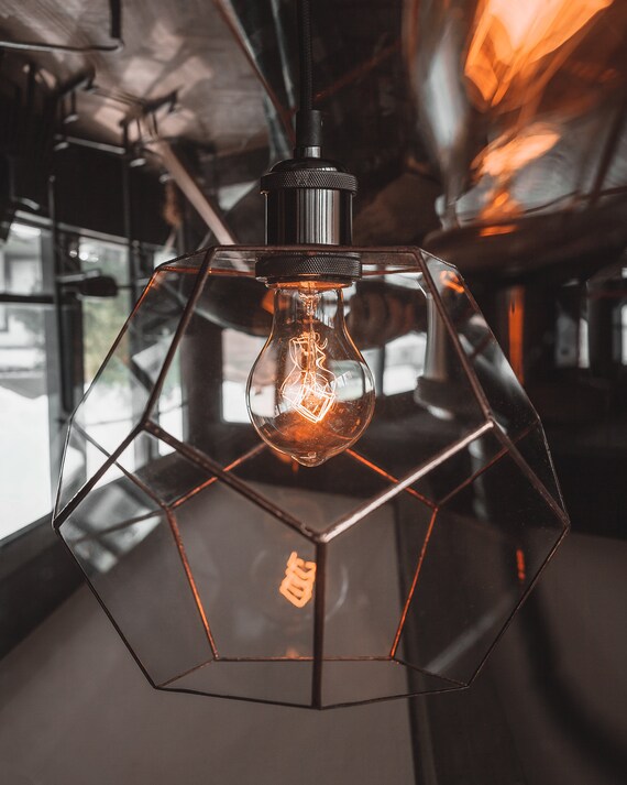 Pendant Dodecahedron Lamp Geometric Glass Handmade Loft Industrial Lights