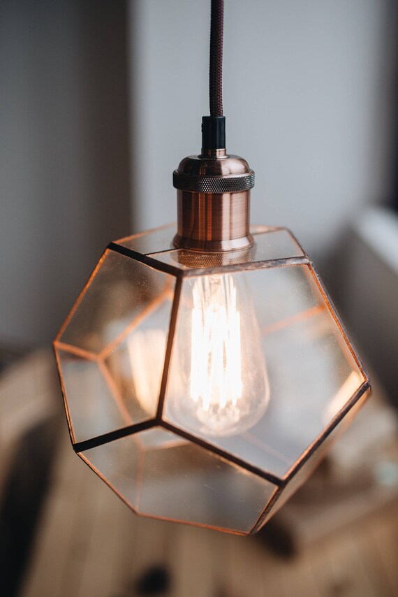 Pendant Dodecahedron Lamp Geometric Glass Handmade Loft Industrial Light