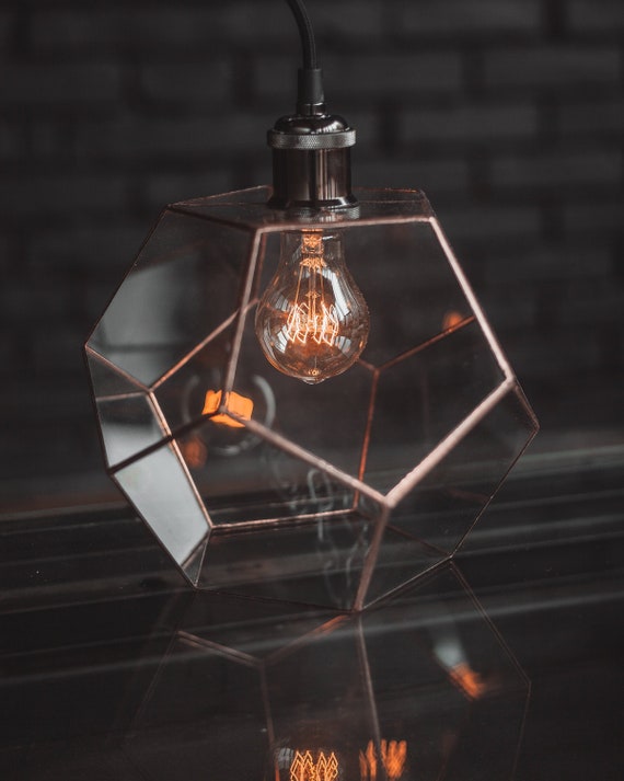Pendant Dodecahedron Lamp Geometric Glass Handmade Loft Industrial Lights