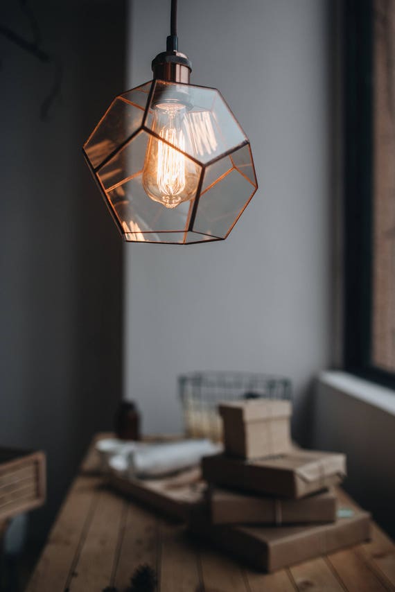 Pendant Dodecahedron Lamp Geometric Glass Handmade Loft Industrial Light