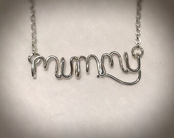 Wire wrapped mummy name necklace