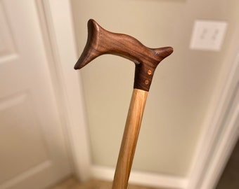 Handmade Wood Cane | Walnut Derby Cane | Custom Made | Walnut | Maple | No Screws or Glue | No power tools used | Walking Stick