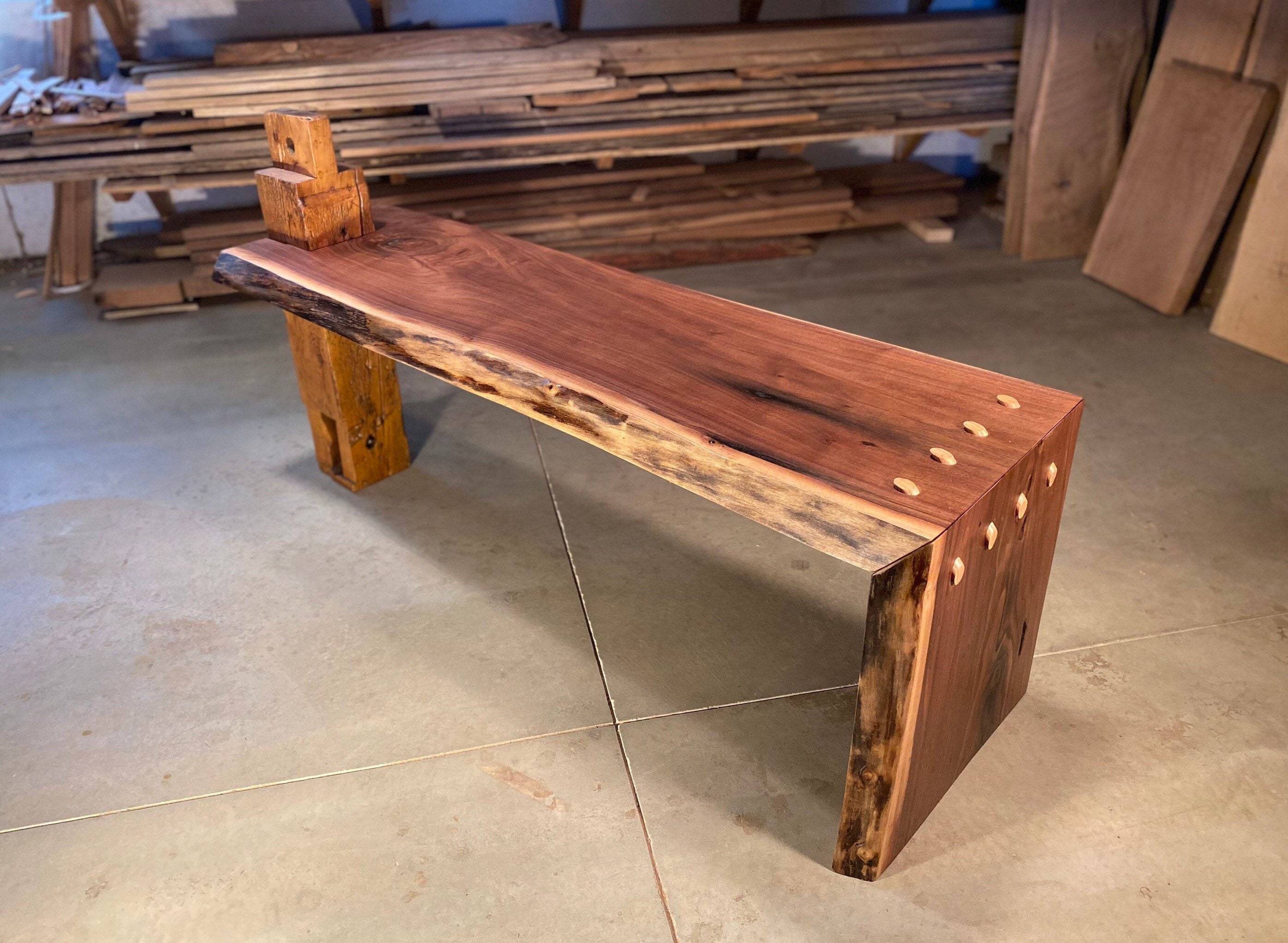Wood waterfall bench deals