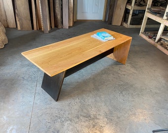 Waterfall Bench | Coffee Table | Cherry Wood | Burnt Teak Wood | Sho Sugi Ban | Joinery | No Fasteners | Large Bench