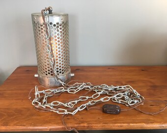 Repurposed Fire Hose Filter Lamp: Industrial Steampunk Chain Light