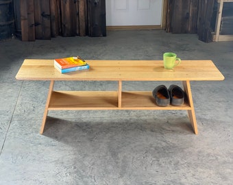 Solid Oak Entry Bench: Handmade Modern Rustic Storage
