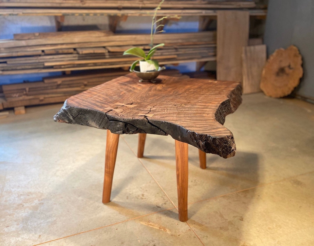 Redwood Live Edge Coffee Table: Handmade Walnut Legs