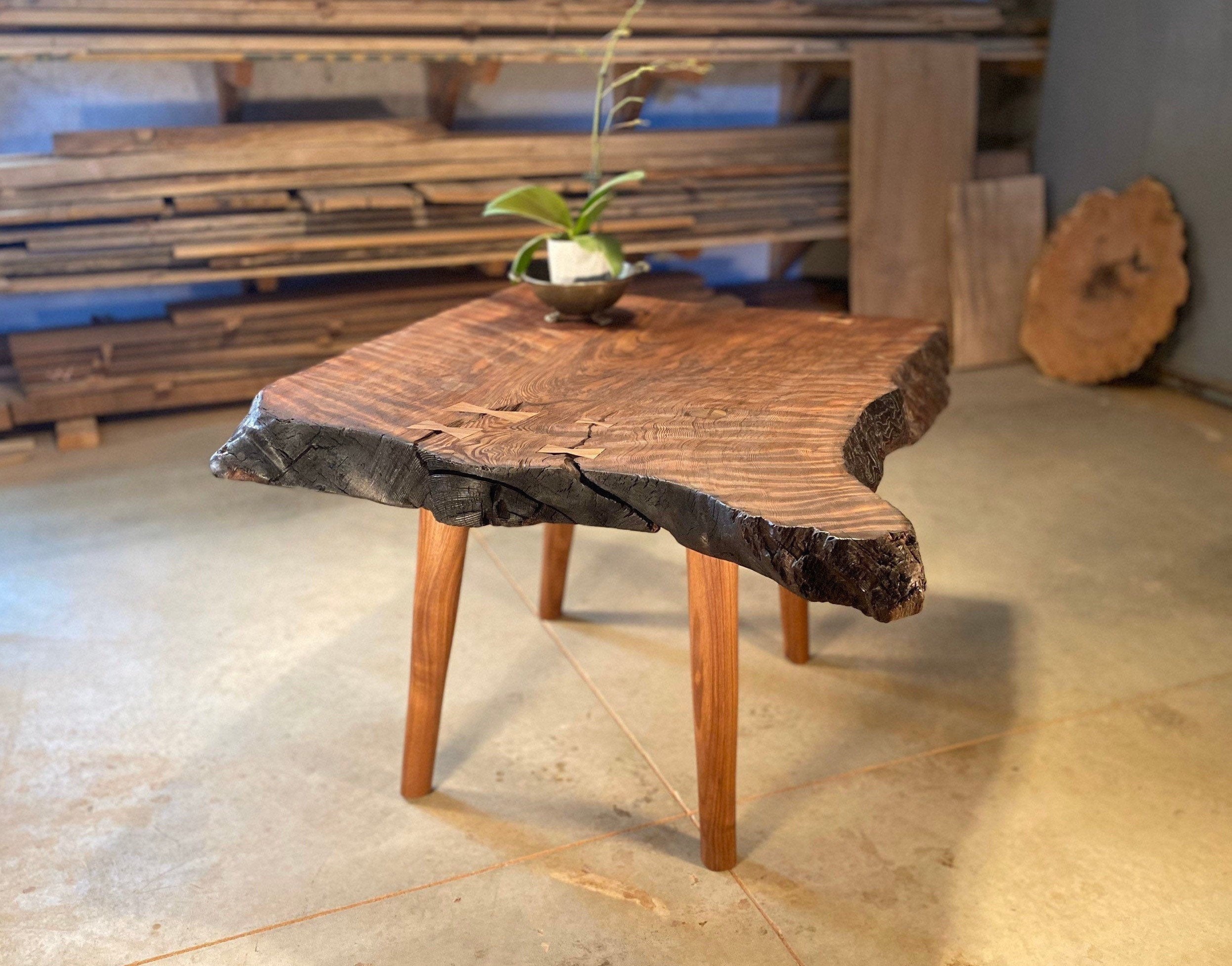 Redwood Coffee Table Live Edge Walnut Legs Handmade Burnt Edges