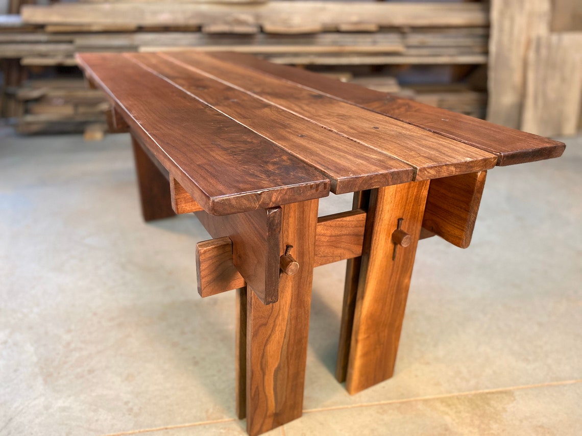 Walnut Japanese Style Bench Garden Bench Reclaimed Wood Etsy