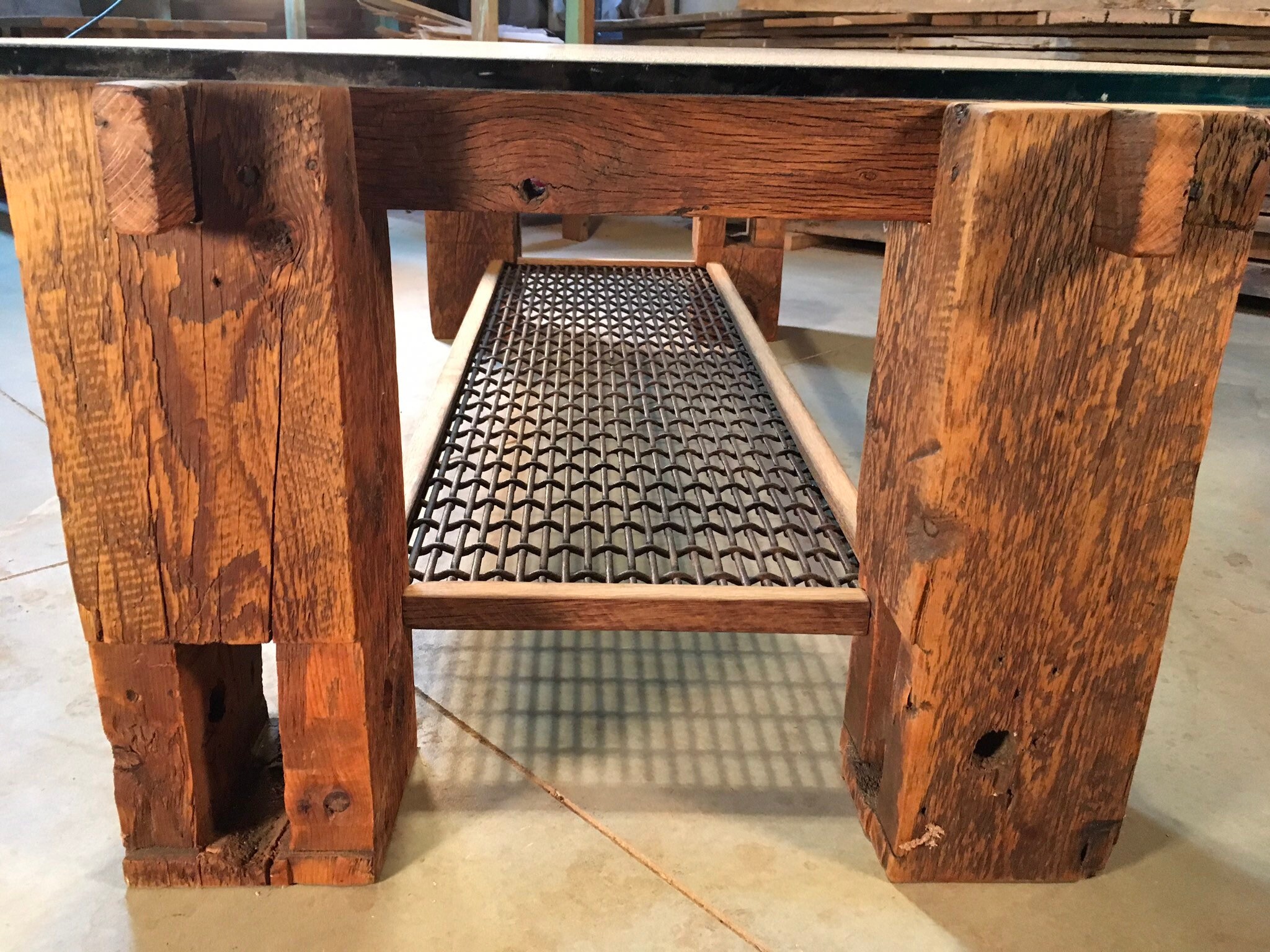 Reclaimed Wood Coffee Table Barn Wood Glass Top Antique Primitive