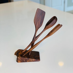 Kitchen Utensils | Handmade | Wood | Walnut | Spoon | Spatula | Scoop | Live Edge Base | Rustic