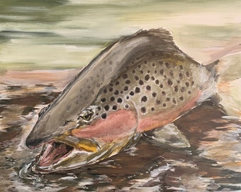 Original painting brown trout 16x16