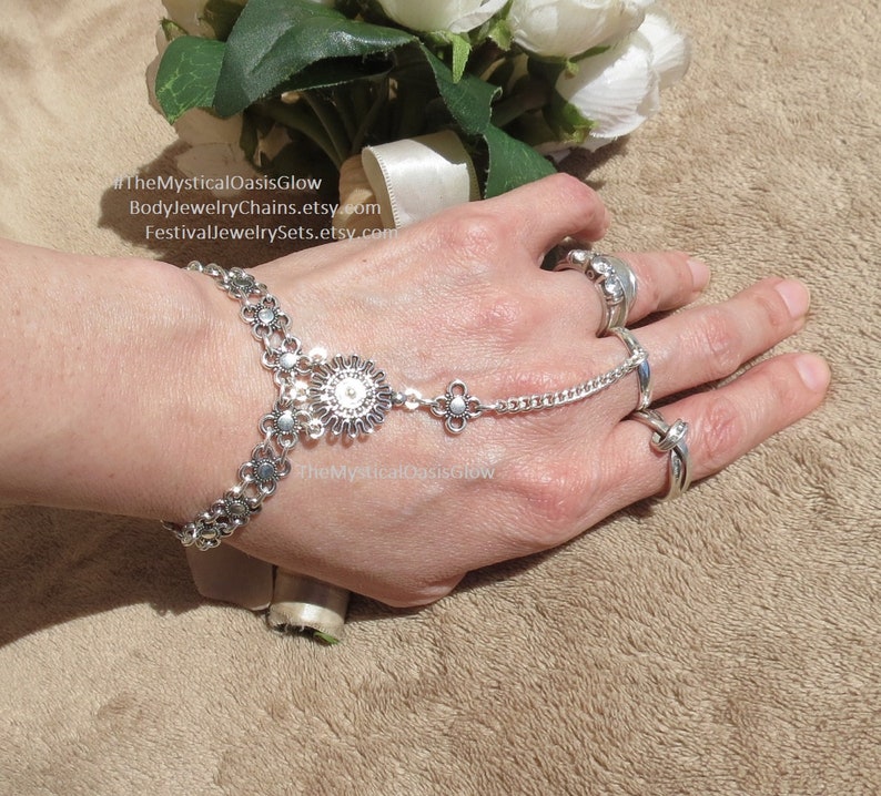 finger bracelet slave ring bracelet ~ Ethnic boho sunburst Mayan sandal jewelry Hand chain or barefoot sandals slave bracelet foot jewelry