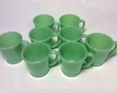 8 Vintage Fire King Jadeite Mugs D Handle Green Jade Midcentury Modern Glass