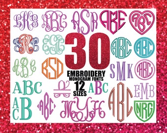 Monogram Embroidery Font Bundle, interlocking Vine Monogram Embroidery Fonts in Csd Dst Exp Hus Jef Pes Pcs Shv Sew Vp3 Vip Xxx fileformats