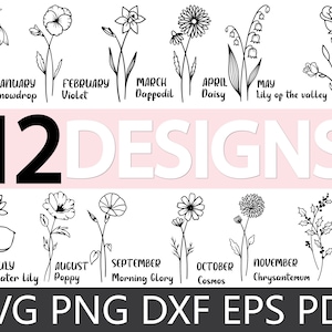 Birth Month Flowers Svg | Flower svg | Wildflower svg | Birthday Flower svg | Botanical svg | Floral Svg | Rose svg | Daisy svg | Poppy svg