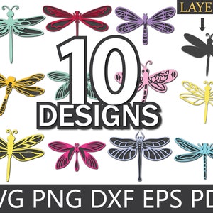 Dragonfly SVG, Layered Dragonfly bundle svg, PNG, EPS, Dragonflies Clipart, Svg Files for Cricut, Insect svg Cut File