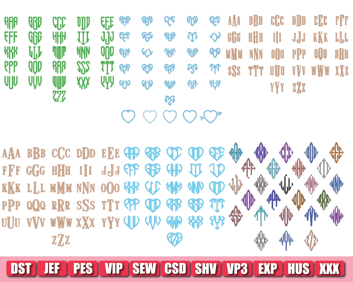 Monogram Embroidery Font Bundle Monogram Embroidery Fonts in Etsy