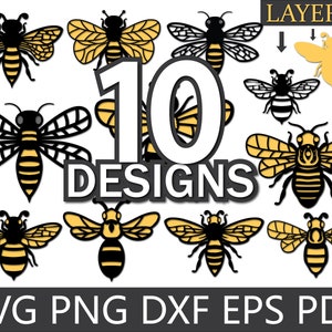 Bee SVG, gelaagde bee bundel svg, png, eps, bee clipart, svg-bestanden voor de Cricut, insect svg bestand knippen