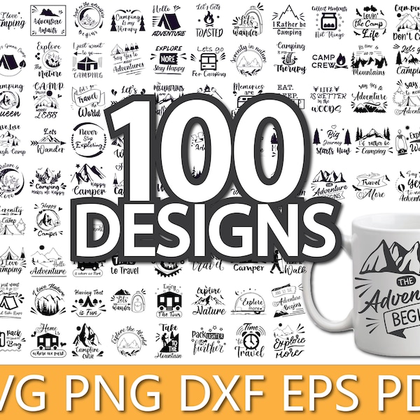 Paquete SVG de camping: 100 diseños de aventuras al aire libre (descarga digital)