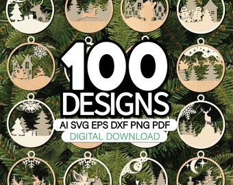 Adorno de Navidad SVG paquete 3 capas Adorno Archivos cortados con láser Bolas de Navidad Decoraciones de árboles Artesanía Colgante Bauble Descarga digital SVG