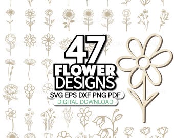 Wildblumen SVG-Bundle: 47 Blumen Laser Cut Files (Digitaler Download)