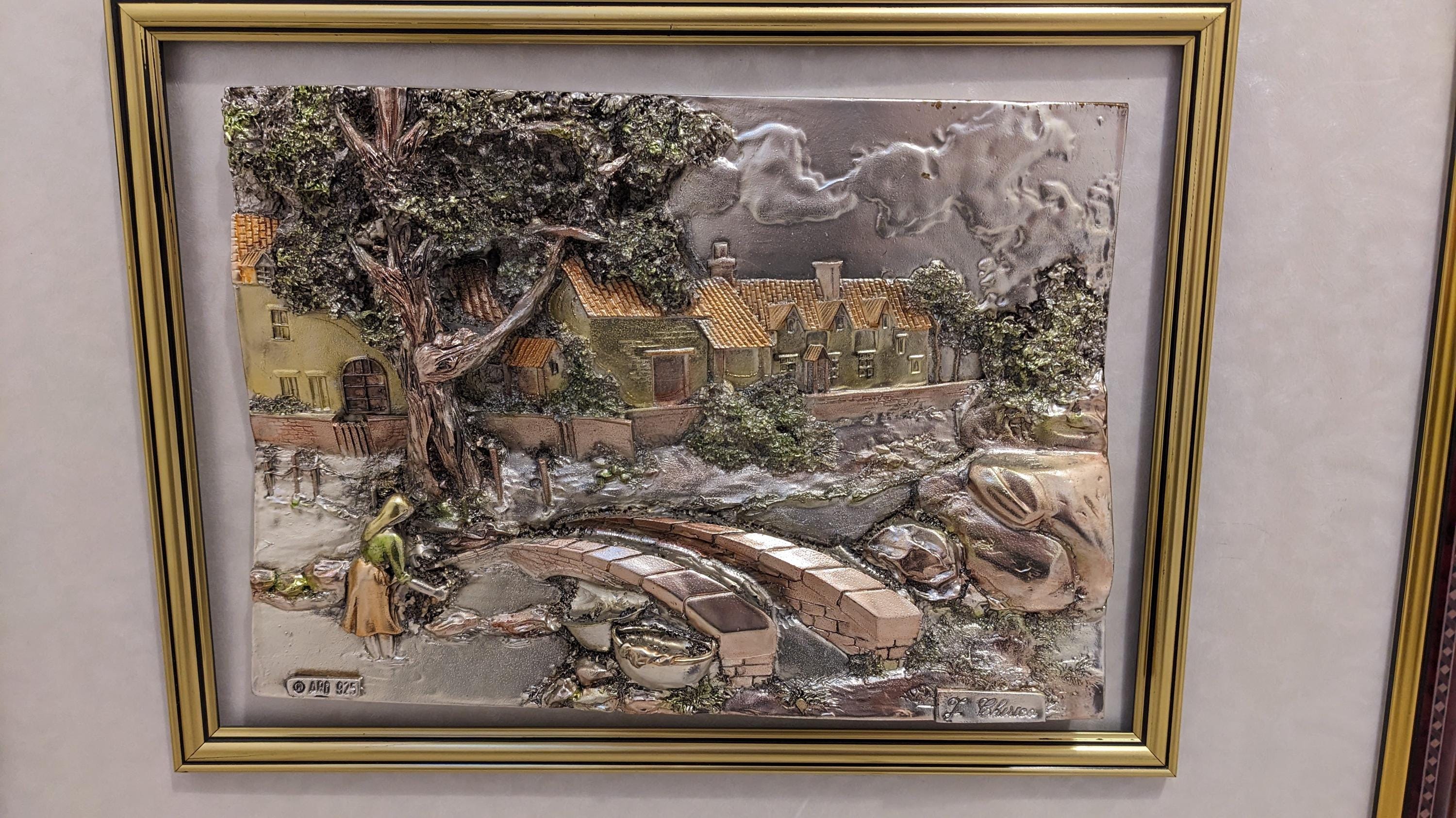 Vintage 3D ARG 925 Sterling Silver Art Relief Sculpture, Hand