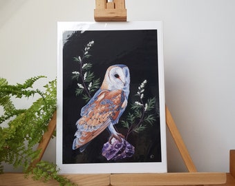 Barn Owl Art Print, Giclee Pagan Decor, Wildlife Art