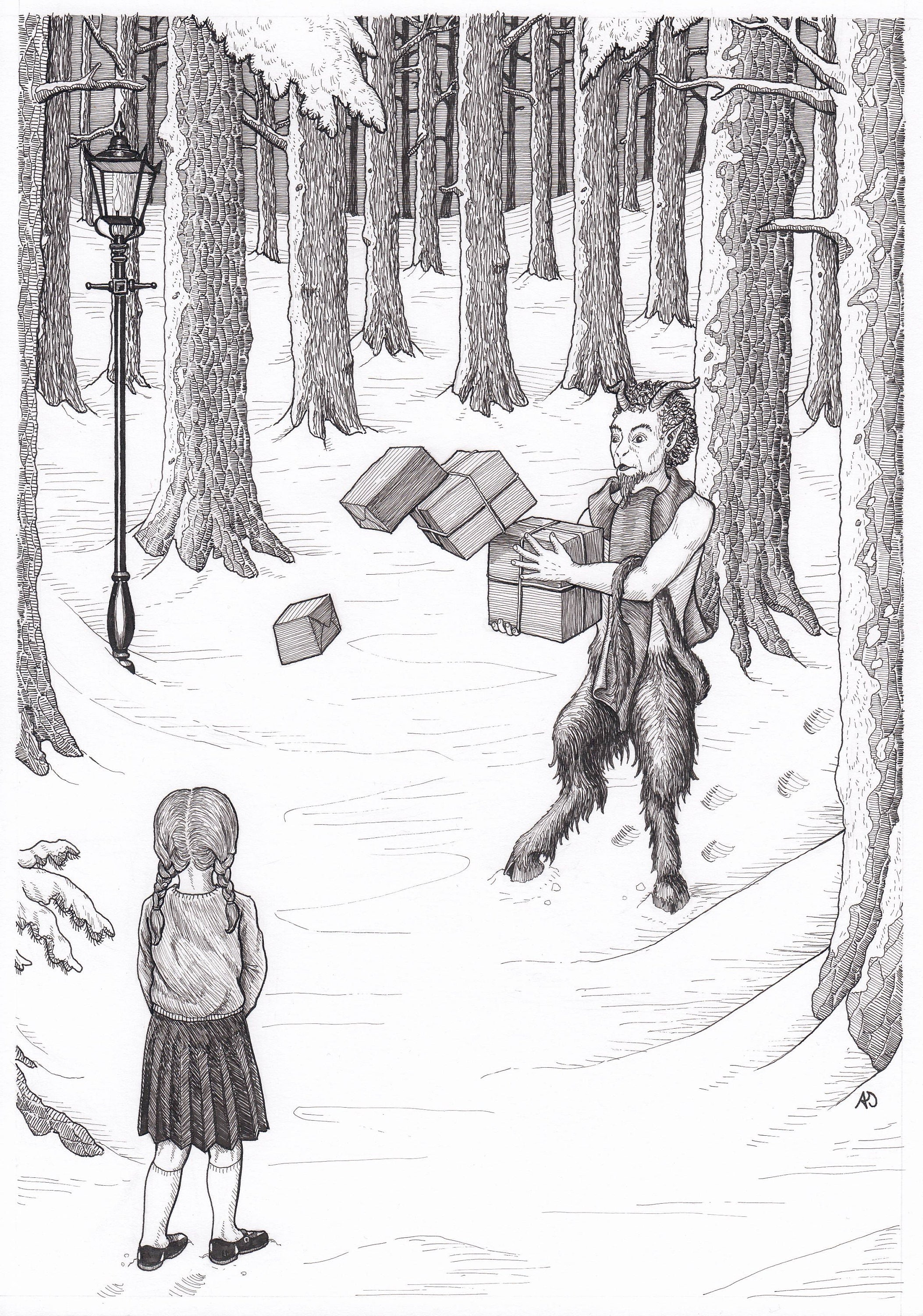 The Lion the Witch and the Wardrobe Mr Tumnus Lucy Original Pen and Ink