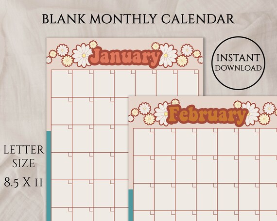 Blank Monthly Calendar Printable Clarissa Design Portrait - Etsy