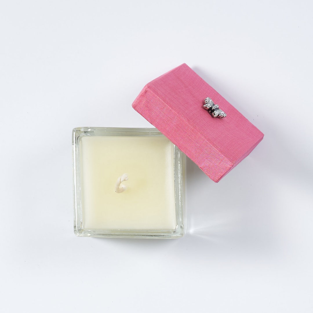 Candle in Square Glass Jar With Thai Silk Lid Etsy