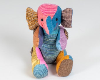 Handmade Patchwork Elephant - Organic Cotton - Decorative Animal Figure / Toy