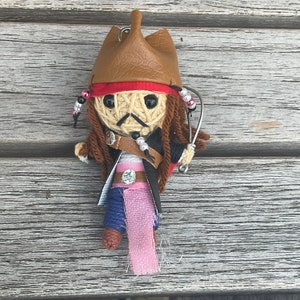 Capt Jack Sparrow Tricorn Hat Team Johnny Depp Handmade Voodoo Chile String Doll Key Charm Cosplay Keyring Keychain Gift