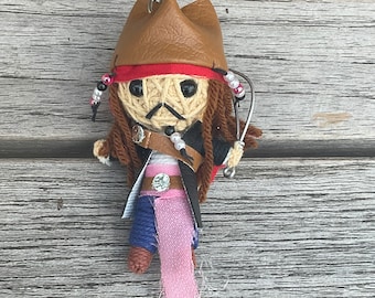 Capt Jack Sparrow Tricorn Hat Team Johnny Depp Handmade Voodoo Chile String Doll Key Charm Cosplay Keyring Keychain Gift
