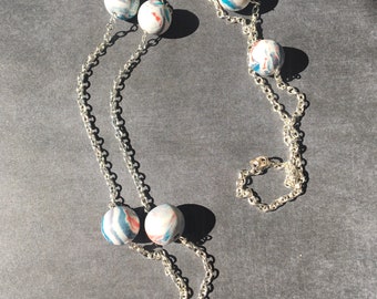Beaded Teal and Coral Long Necklace