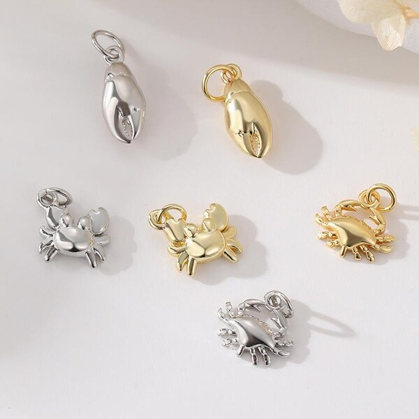 4pcs 14K Gold Plated Crab Pendant, Metal Animal Charm, DIY Jewelry Necklace Supply